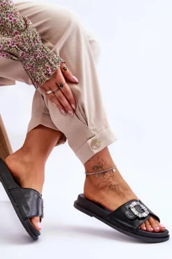 Best Damskie Klapki Na Platformie Z Ozdobą Czarne Beneca Damskie Klapki Na Platformie