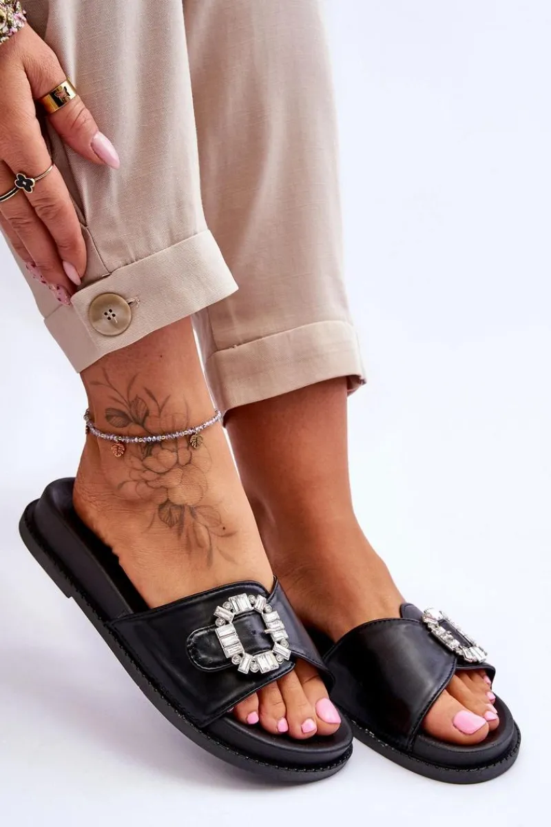 Best Damskie Klapki Na Platformie Z Ozdobą Czarne Beneca Damskie Klapki Na Platformie