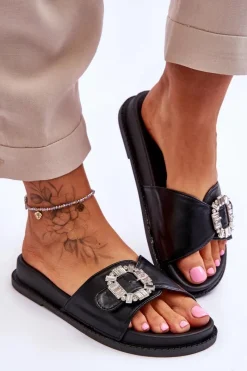 Best Damskie Klapki Na Platformie Z Ozdobą Czarne Beneca Damskie Klapki Na Platformie