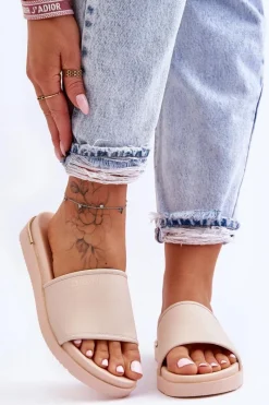 Discount Damskie Klapki Na Platformie Big Star LL274933 Beżowe Damskie Klapki Damskie Big Star|Klapki Na Platformie