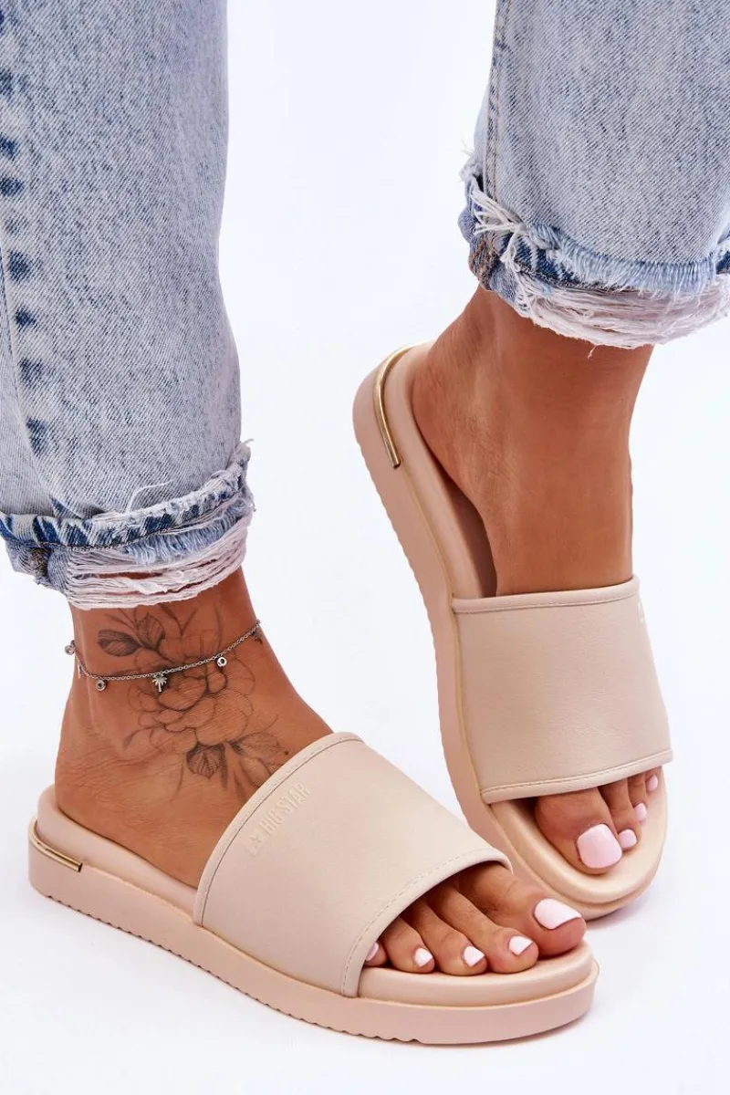 Discount Damskie Klapki Na Platformie Big Star LL274933 Beżowe Damskie Klapki Damskie Big Star|Klapki Na Platformie