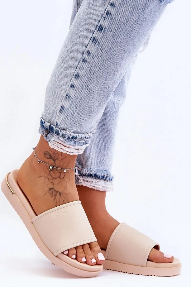 Discount Damskie Klapki Na Platformie Big Star LL274933 Beżowe Damskie Klapki Damskie Big Star|Klapki Na Platformie