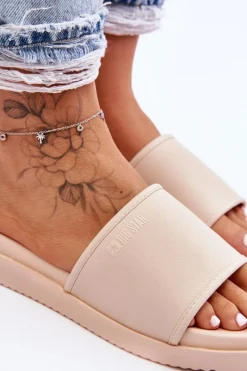 Discount Damskie Klapki Na Platformie Big Star LL274933 Beżowe Damskie Klapki Damskie Big Star|Klapki Na Platformie