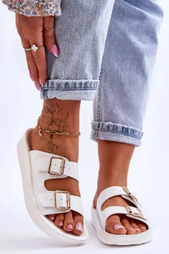 Sale Damskie Klapki Na Platformie Z Paskami Białe Clever Damskie Klapki Na Platformie|Klapki Damskie Klasyczne