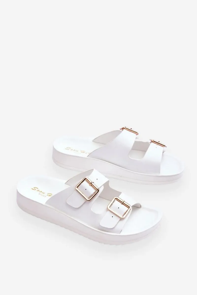 Sale Damskie Klapki Na Platformie Z Paskami Białe Clever Damskie Klapki Na Platformie|Klapki Damskie Klasyczne