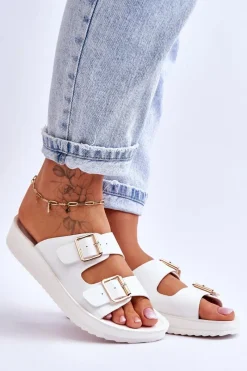 Sale Damskie Klapki Na Platformie Z Paskami Białe Clever Damskie Klapki Na Platformie|Klapki Damskie Klasyczne