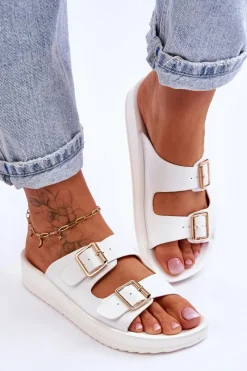 Sale Damskie Klapki Na Platformie Z Paskami Białe Clever Damskie Klapki Na Platformie|Klapki Damskie Klasyczne