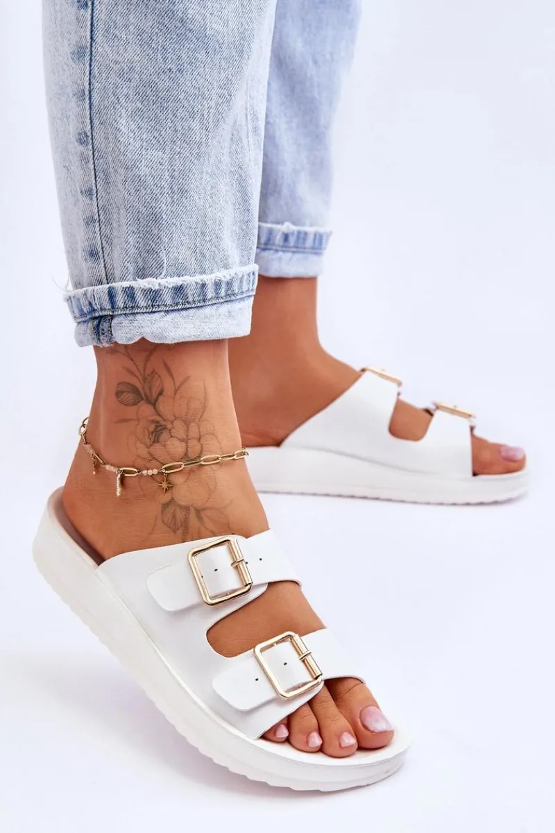 Sale Damskie Klapki Na Platformie Z Paskami Białe Clever Damskie Klapki Na Platformie|Klapki Damskie Klasyczne