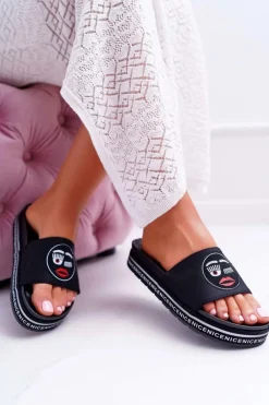 Klapki Na Platformie|Klapki Damskie Klasyczne>Damskie buty S.Barski Damskie Klapki Na Platformie S.Barski 802-10 Czarne