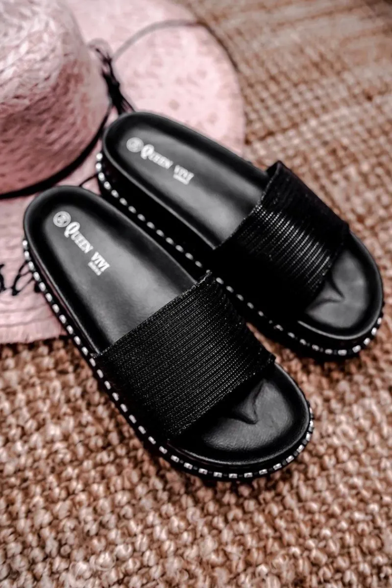 Discount Damskie Klapki na Platformie Czarne Srebrne Venima Damskie Klapki Na Platformie|Klapki Damskie Klasyczne