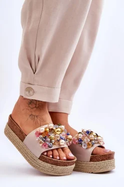 New Damskie buty S.Barski Damskie Klapki Na Platformie S.Barski KV-578-1 Nude