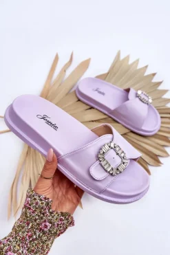 Online Boto Damskie Klapki Na Platformie Z Ozdobą Fioletowe Beneca