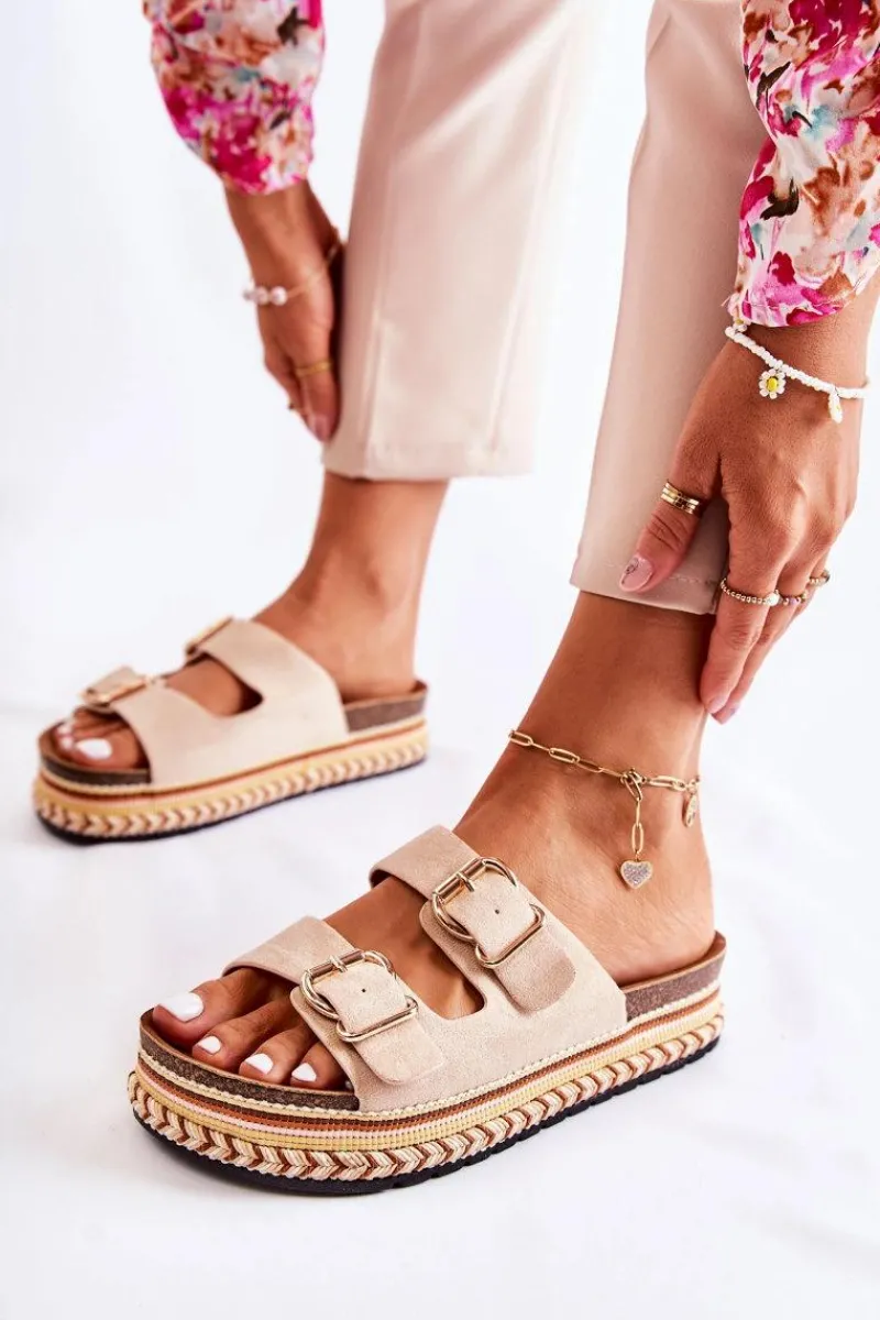 Damskie Klapki Na Platformie Beżowy Melisa Damskie Klapki Na Platformie|Klapki Damskie Klasyczne