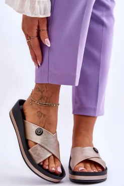 Hot Buty damskie Vinceza Damskie Klapki Na Platformie Z Ozdobą Złote Brooklyn