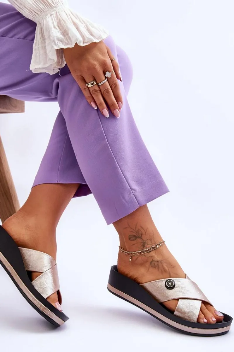 Hot Buty damskie Vinceza Damskie Klapki Na Platformie Z Ozdobą Złote Brooklyn