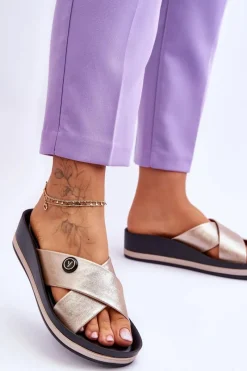 Hot Buty damskie Vinceza Damskie Klapki Na Platformie Z Ozdobą Złote Brooklyn