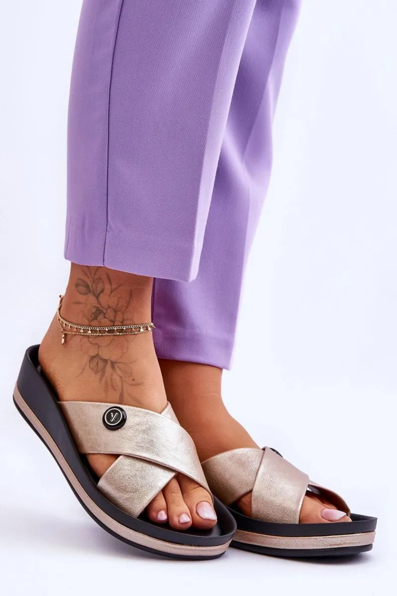 Hot Buty damskie Vinceza Damskie Klapki Na Platformie Z Ozdobą Złote Brooklyn