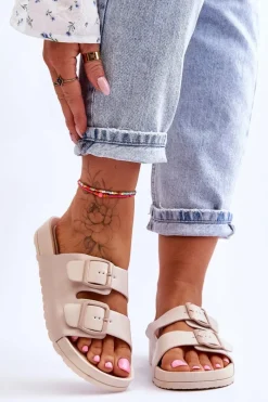 Hot Damskie Klapki Na Platformie Beżowe Vertigo Damskie Klapki Na Platformie