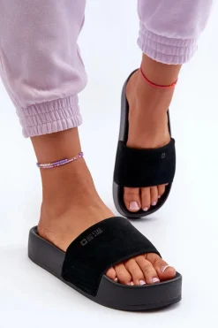 Clearance Big Star Shoes Damskie Klapki Na Platformie Zamszowe Big Star NN274A670 Czarne Czarny