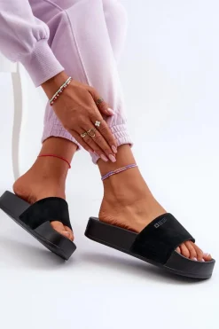 Clearance Big Star Shoes Damskie Klapki Na Platformie Zamszowe Big Star NN274A670 Czarne Czarny