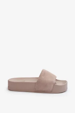 Big Star Shoes Damskie Klapki Na Platformie Zamszowe Big Star NN274A671 Beżowe Beżowy