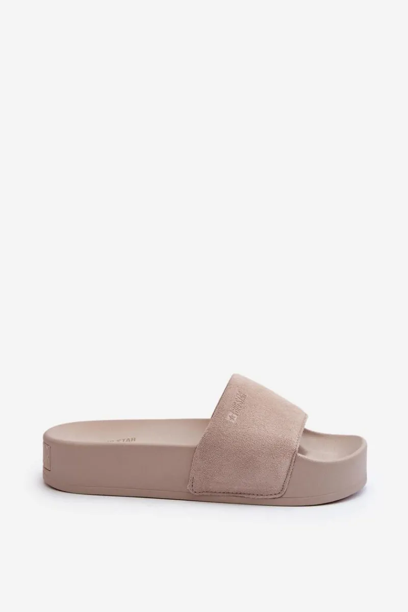 Big Star Shoes Damskie Klapki Na Platformie Zamszowe Big Star NN274A671 Beżowe Beżowy