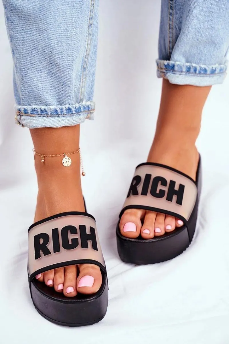 New Boto Damskie Klapki Na Platformie Czarne RICH