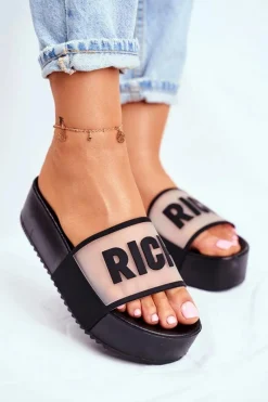 New Boto Damskie Klapki Na Platformie Czarne RICH