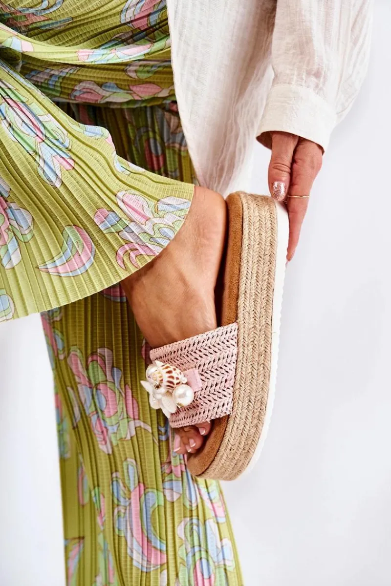 Outlet Boto Damskie Klapki Na Platformie Z Muszelkami Różowe Tolia