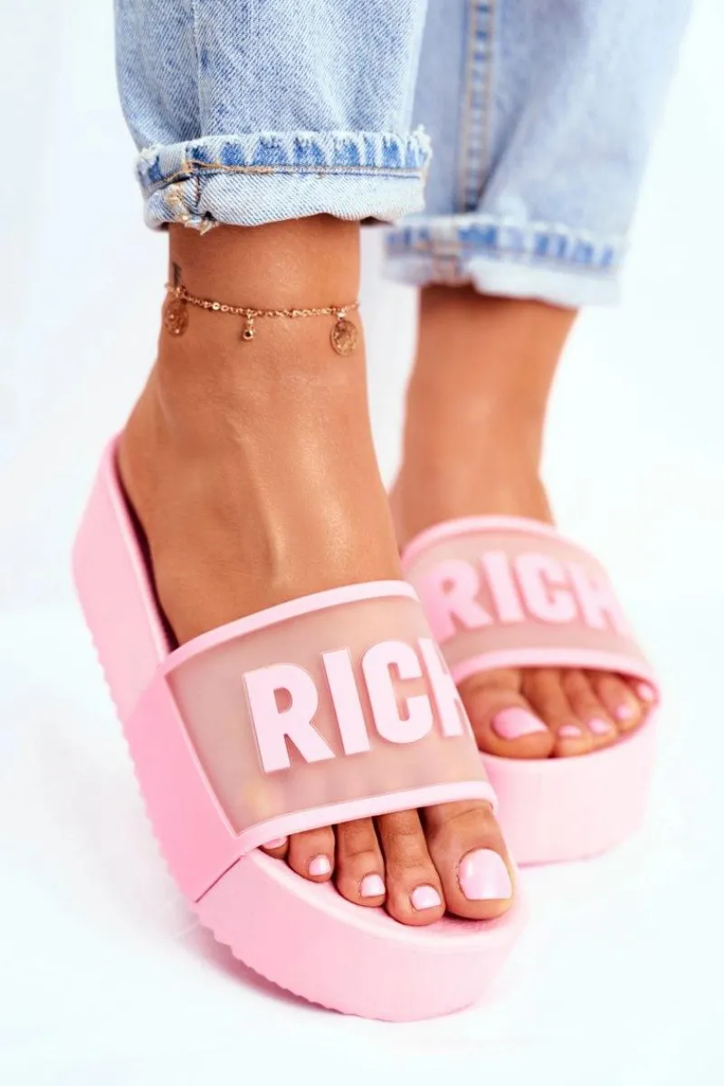 New Damskie Klapki Na Platformie Różowe RICH Damskie Klapki Sportowe|Klapki Na Platformie