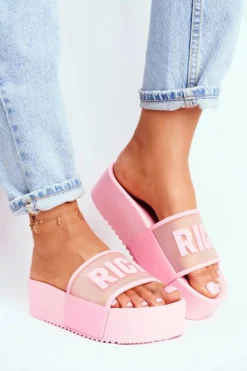 New Damskie Klapki Na Platformie Różowe RICH Damskie Klapki Sportowe|Klapki Na Platformie