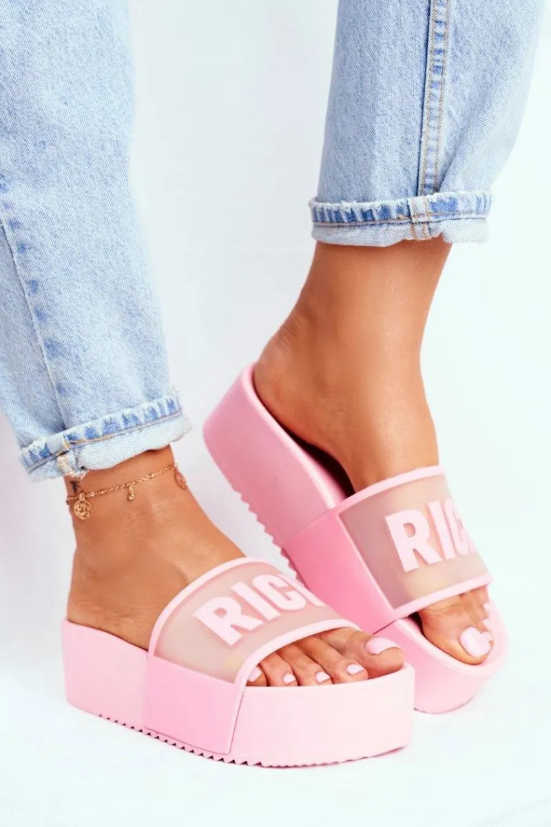 New Damskie Klapki Na Platformie Różowe RICH Damskie Klapki Sportowe|Klapki Na Platformie