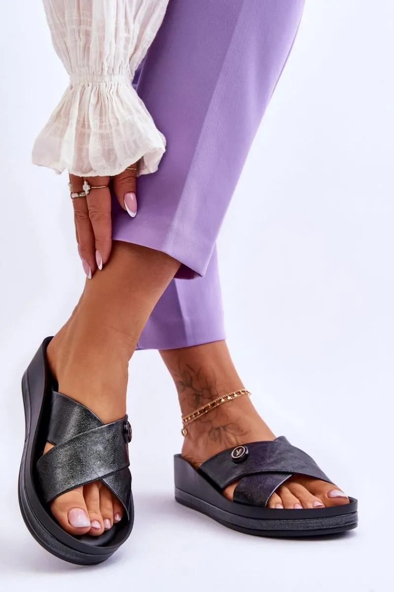 Klapki Na Platformie|Klapki Damskie Klasyczne>Buty damskie Vinceza Damskie Klapki Na Platformie Z Ozdobą Czarne Brooklyn