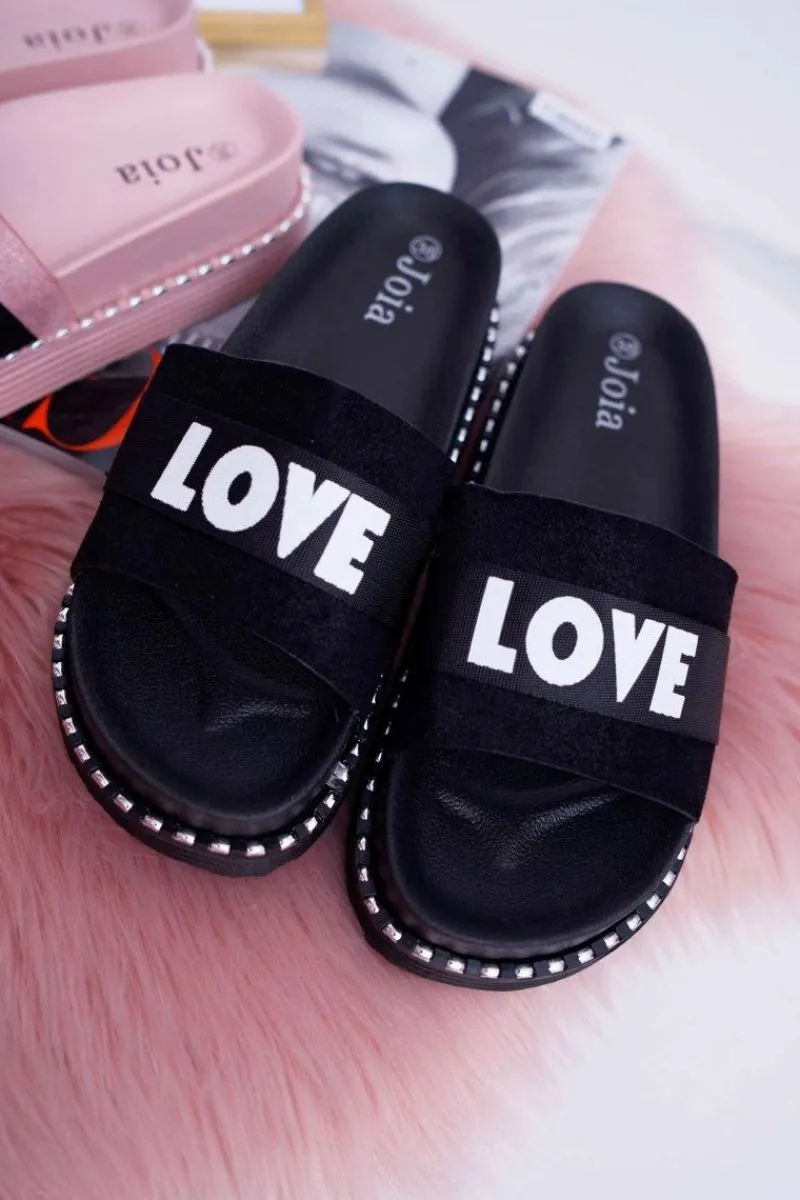 Clearance Damskie Klapki Na Platformie Z Dżetami Love Czarne MoreLove Damskie Klapki Na Platformie|Klapki Damskie Klasyczne