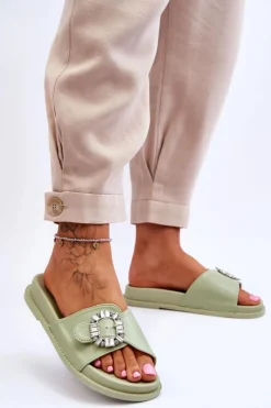 Outlet Boto Damskie Klapki Na Platformie Z Ozdobą Zielone Beneca