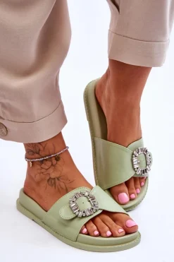 Outlet Boto Damskie Klapki Na Platformie Z Ozdobą Zielone Beneca