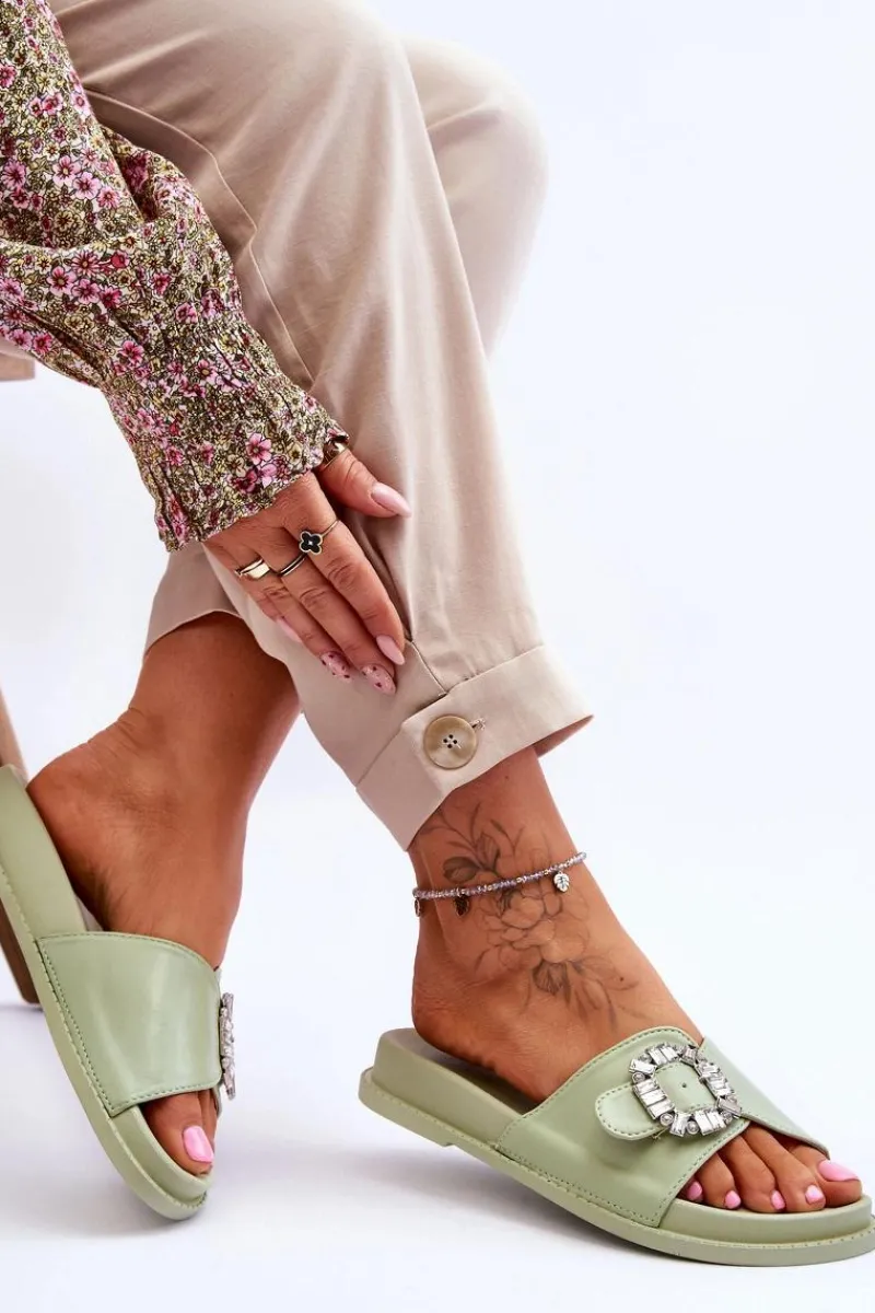 Outlet Boto Damskie Klapki Na Platformie Z Ozdobą Zielone Beneca