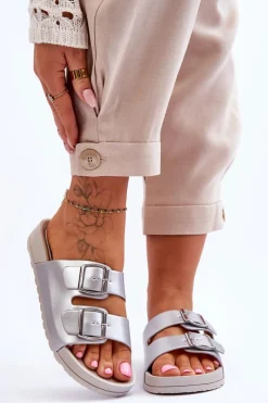 Outlet Boto Damskie Klapki Na Platformie Srebrne Vertigo