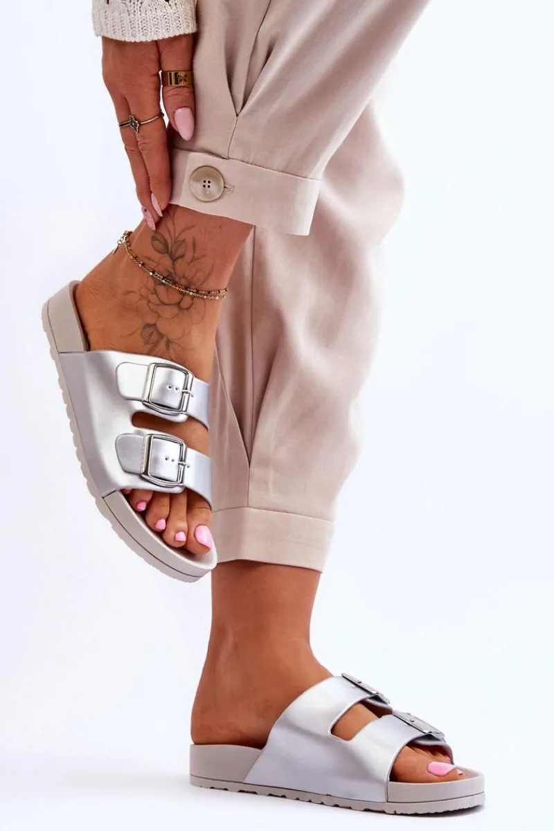 Outlet Boto Damskie Klapki Na Platformie Srebrne Vertigo