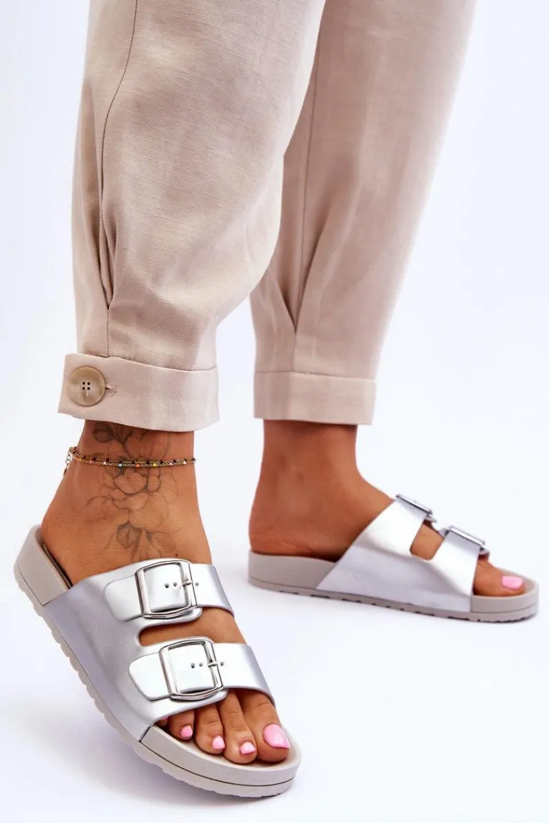 Outlet Boto Damskie Klapki Na Platformie Srebrne Vertigo