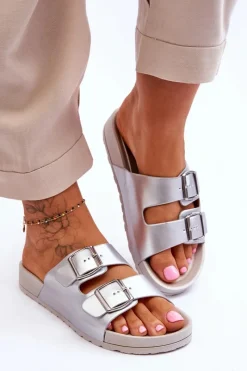 Outlet Boto Damskie Klapki Na Platformie Srebrne Vertigo