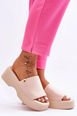 Online Evento Damskie Klapki Na Platformie Beżowe Carmela