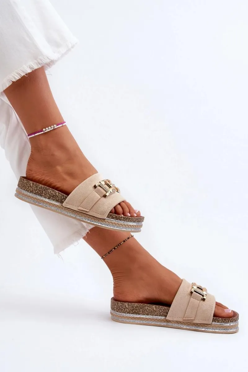 Damskie Klapki Na Platformie Z Ozdobą Beżowe Vapireta Damskie Klapki Na Platformie|Klapki Damskie Klasyczne