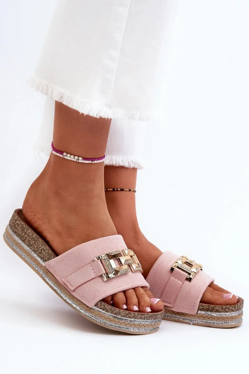 Best Damskie Klapki Na Platformie Z Ozdobą Różowe Vapireta Damskie Klapki Na Platformie|Klapki Damskie Klasyczne