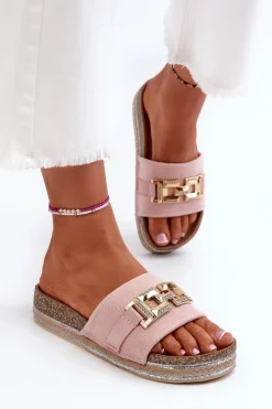 Best Damskie Klapki Na Platformie Z Ozdobą Różowe Vapireta Damskie Klapki Na Platformie|Klapki Damskie Klasyczne