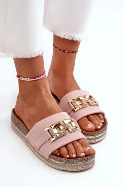 Best Damskie Klapki Na Platformie Z Ozdobą Różowe Vapireta Damskie Klapki Na Platformie|Klapki Damskie Klasyczne