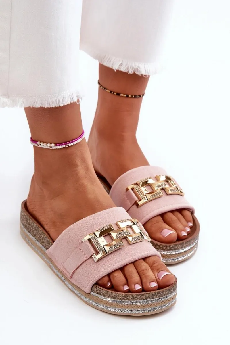 Best Damskie Klapki Na Platformie Z Ozdobą Różowe Vapireta Damskie Klapki Na Platformie|Klapki Damskie Klasyczne