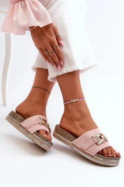 Best Damskie Klapki Na Platformie Z Ozdobą Różowe Vapireta Damskie Klapki Na Platformie|Klapki Damskie Klasyczne