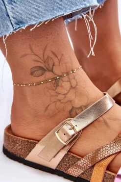 Outlet Damskie Klapki Na Platformie Z Paskami Złote Clover Damskie Klapki Na Platformie|Klapki Damskie Klasyczne