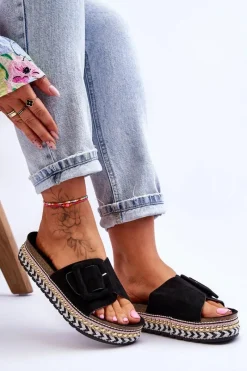 Online Damskie Klapki Na Zdobionej Platformie Czarne Joyce Damskie Klapki Na Platformie